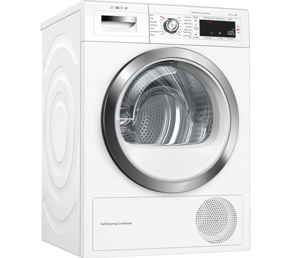 BOSCH Serie 8 WTWH7561GB Smart 9 kg Heat Pump Tumble Dryer - White, White