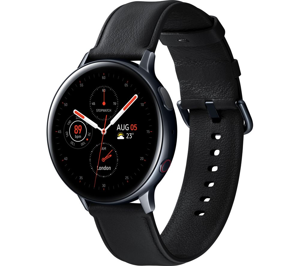 SAMSUNG Galaxy Watch Active2 4G - Black, Leather & Stainless Steel, 44 mm, Stainless Steel