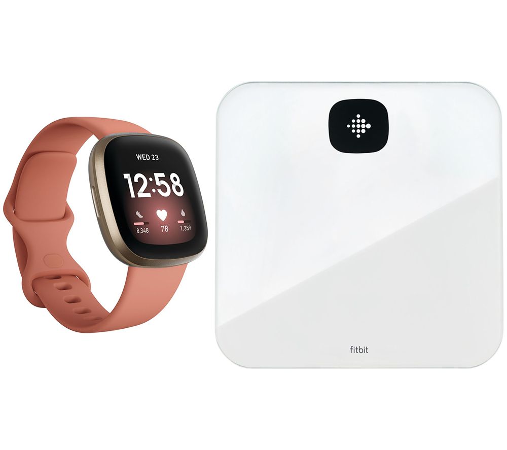 Fitbit Versa 3 & Aria Air Smart Scale Bundle - Pink Clay & Soft Gold