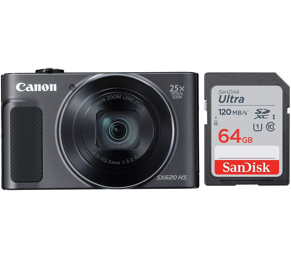 CANON PowerShot SX620 HS Compact Camera & 64 GB Memory Card Bundle - Black, Black