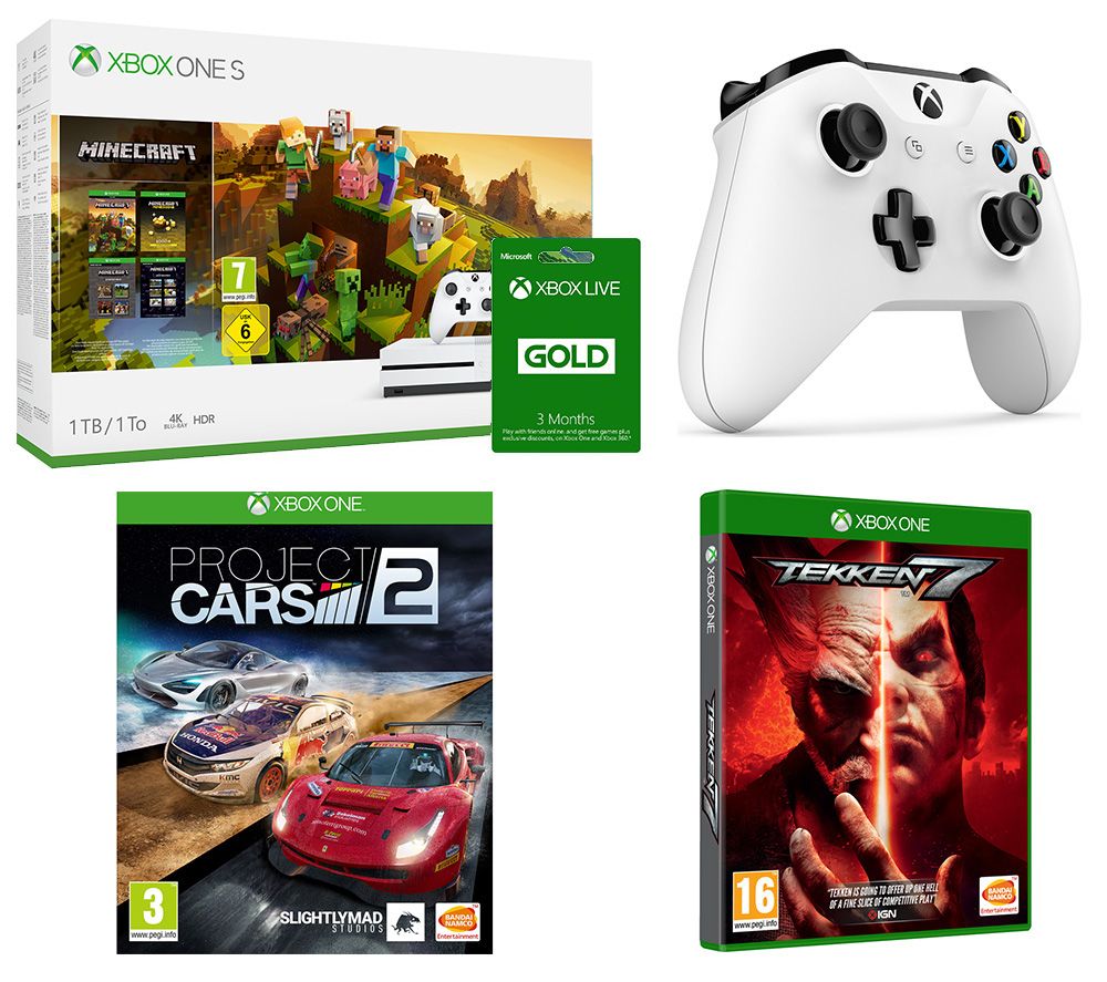 MICROSOFT Xbox One S, Minecraft, Tekken 7, Project Cars 2, Wireless Controller & Xbox LIVE Gold Bundle, Gold
