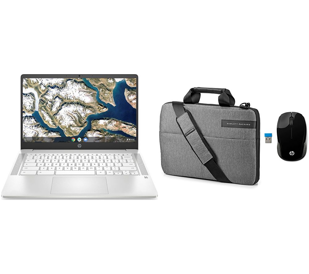 HP 14" Chromebook, Messenger Bag & Wireless Mouse 200 Bundle - Intel® Celeron®, 64 GB eMMC, Silver, White,Silver/Grey