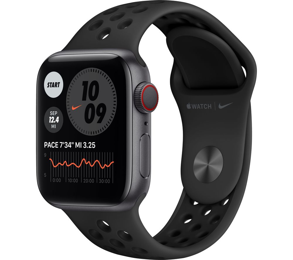 APPLE Watch Series 6 Cellular - Space Grey Aluminum with Black Nike Sports Band, 40 mm, Grey