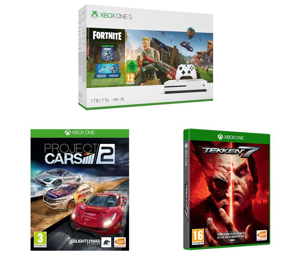 MICROSOFT Xbox One S, Fortnite Battle Royale, Tekken 7 & Project Cars 2 Bundle, Snow