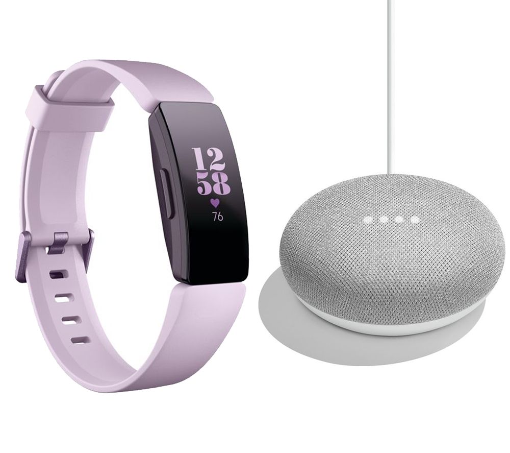 FITBIT Inspire HR Fitness Tracker & Google Home Mini Chalk Bundle - Lilac, Universal