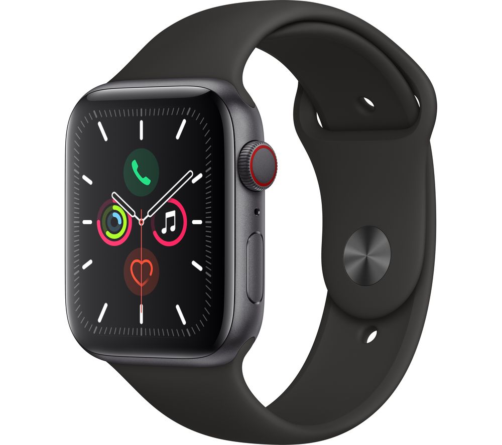 APPLE Watch Series 5 Cellular - Space Grey Aluminium with Black Sports Band - 40 mm, Grey
