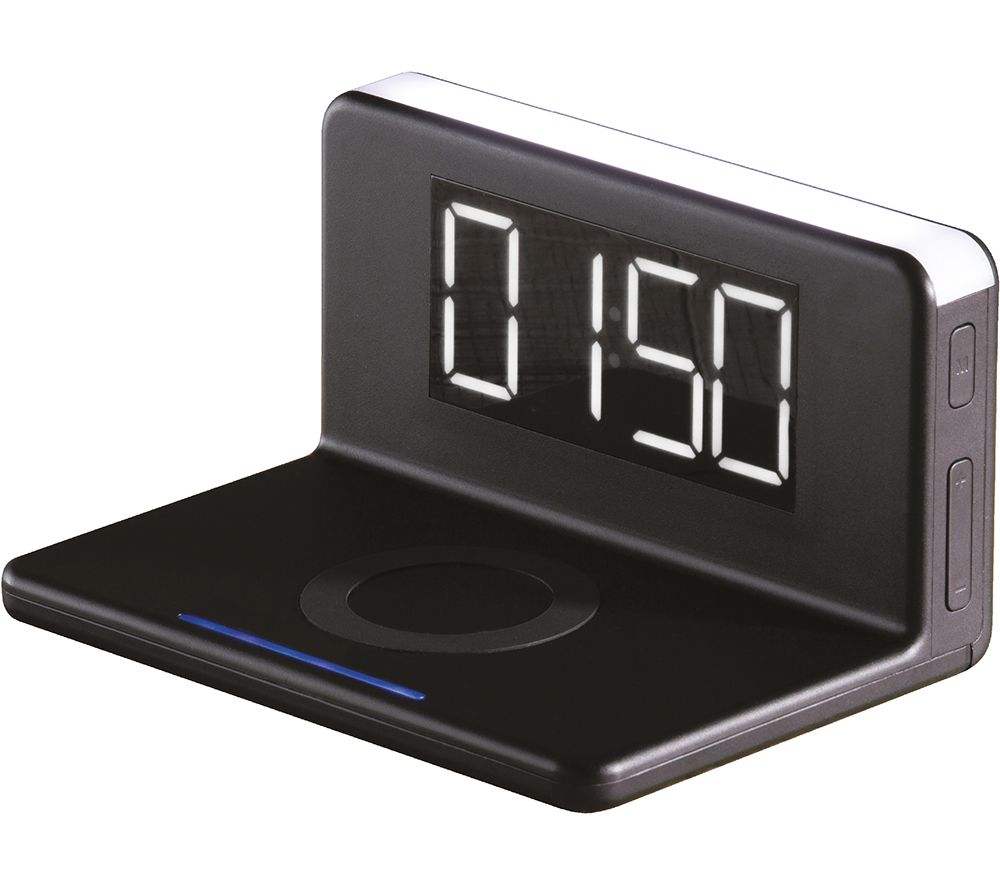 DAEWOO AVS1369 Qi Wireless Charging Alarm Clock - Black & Silver, Black
