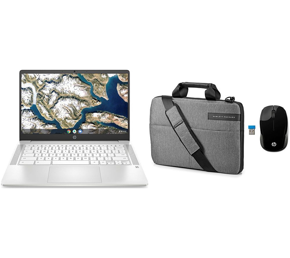 HP 14" Chromebook, Messenger Bag & Wireless Mouse 200 Bundle  Intel® Pentium® Silver, 128 GB eMMC, White, White