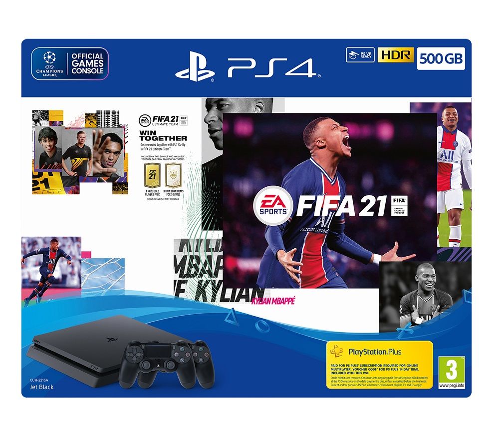 SONY PlayStation 4 with FIFA 21 & Two DualShock Wireless Controllers - 500 GB