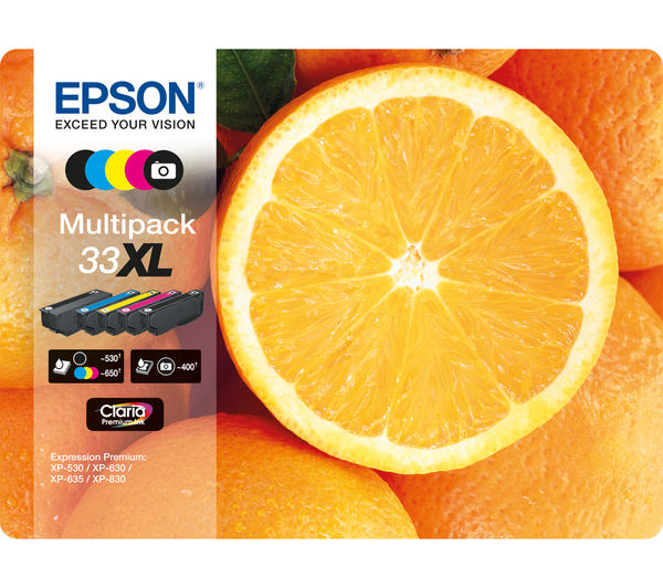 EPSON No. 33 Oranges XL 5-Colour Ink Cartridges - Multipack, Black & Tri-colour