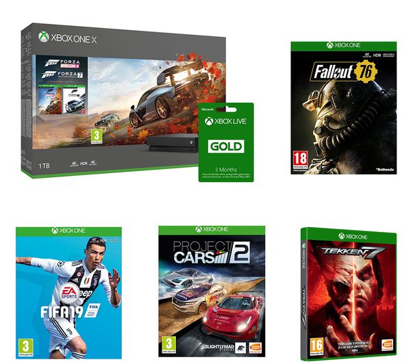 MICROSOFT Xbox One X, Fallout 76, FIFA 19, LIVE Membership, Forza Horizon 4, Forza Motorsport 7, Project Cars & Tekken Bundle, Gold