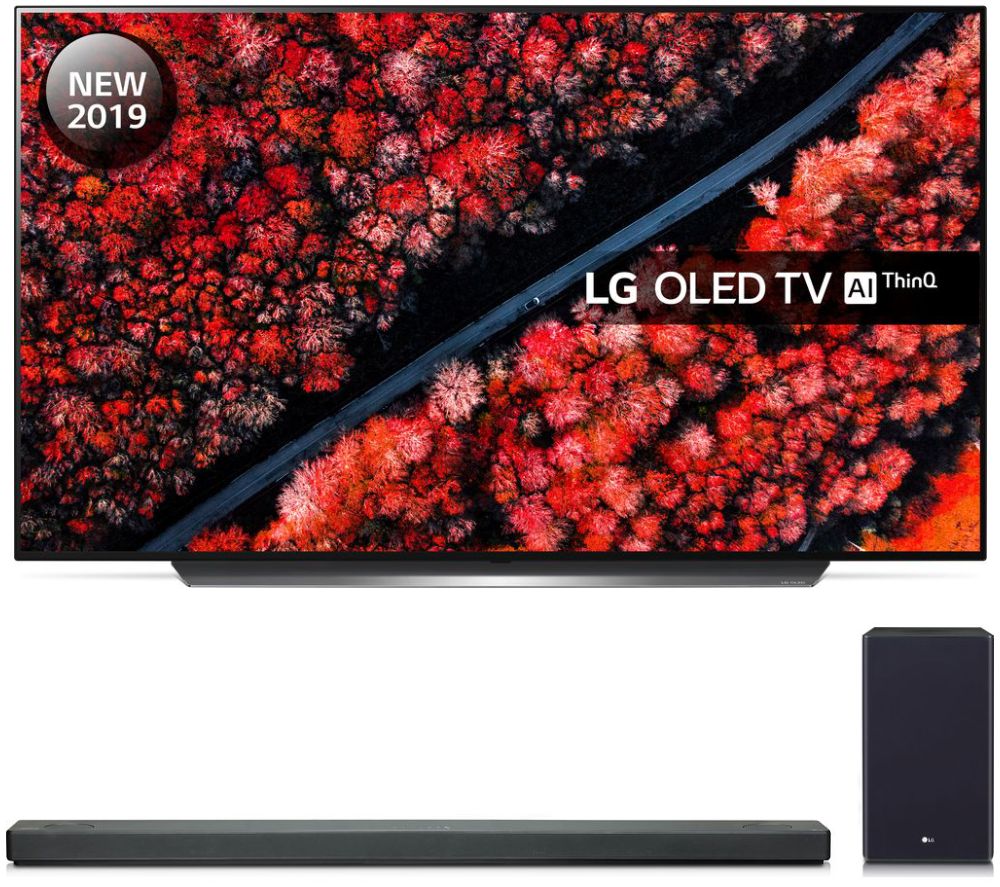 55" LG OLED55C9PLA  Smart 4K Ultra HD HDR OLED TV & SL9YG 4.1.2 Wireless Sound Bar Bundle, Black