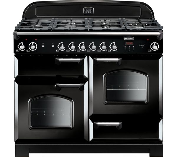 Rangemaster Classic 110 Gas Range Cooker - Black & Chrome, Black