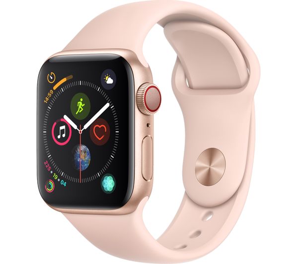 APPLE Watch Series 4 Cellular - Gold & Pink Sports Band, 40 mm, Gold