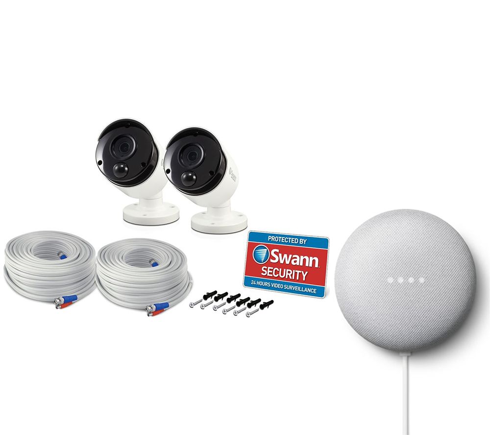 SWANN PRO5MPMSBPK2 Bullet IR CCTV Add-On Cameras & Google Chalk Nest Mini (2nd Gen) Bundle