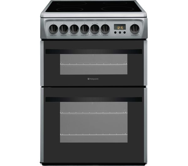 HOTPOINT Newstyle DCN60S 60 cm Electric Ceramic Cooker - Silver& White, Silver