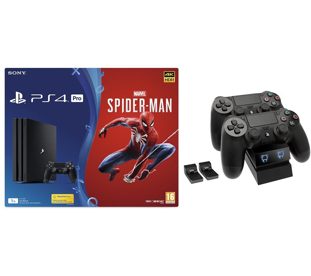 SONY PlayStation 4 Pro with Spider-Man & Twin Docking Station Bundle, Red