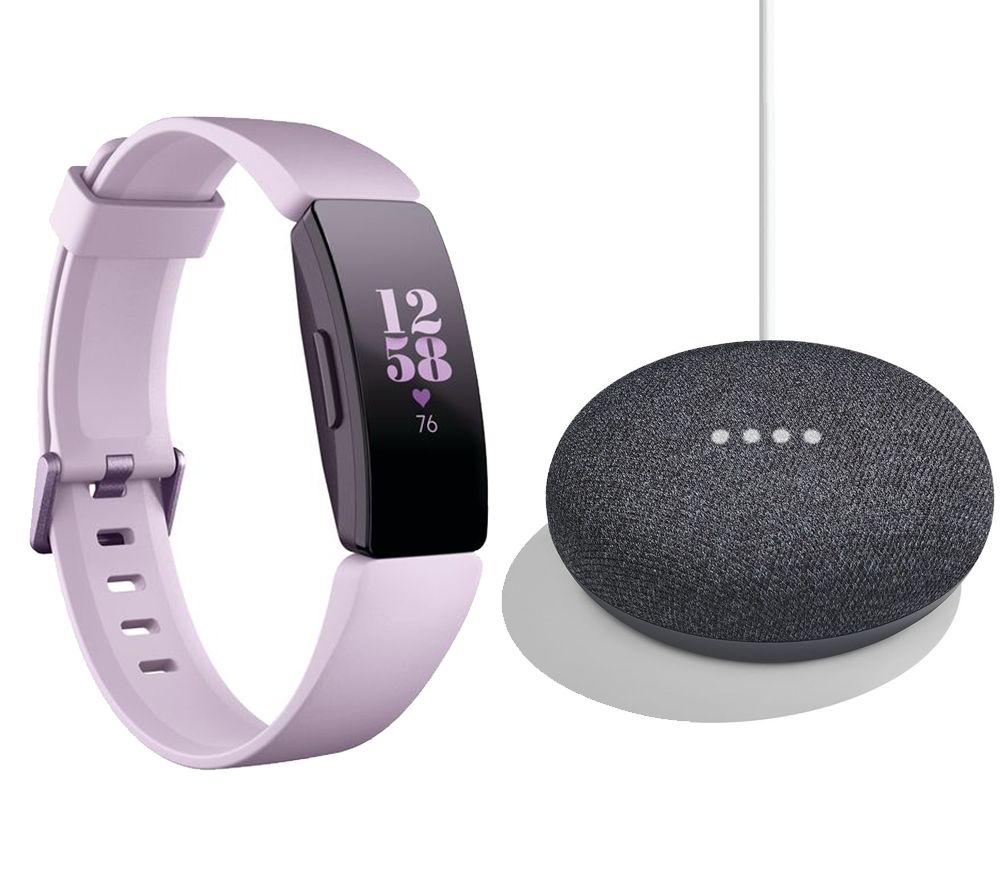 FITBIT Inspire HR Fitness Tracker & Google Home Mini Charcoal Bundle - Lilac, Universal, Charcoal