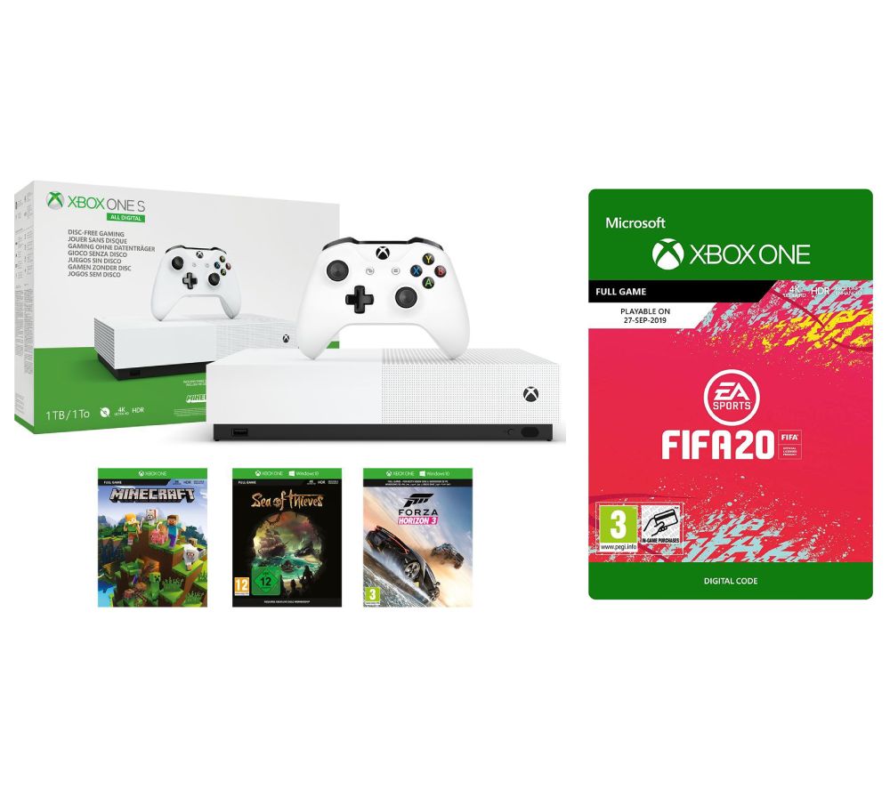 MICROSOFT Xbox One S All-Digital Edition with FIFA 20, Minecraft, Forza Horizon 2, Sea of Thieves & Xbox LIVE Gold Subscription, Gold