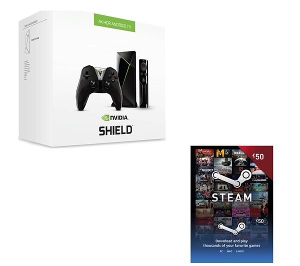 NVIDIA SHIELD 4K Media Streaming Device, Controller & £50 Steam Wallet Card Bundle - 16 GB