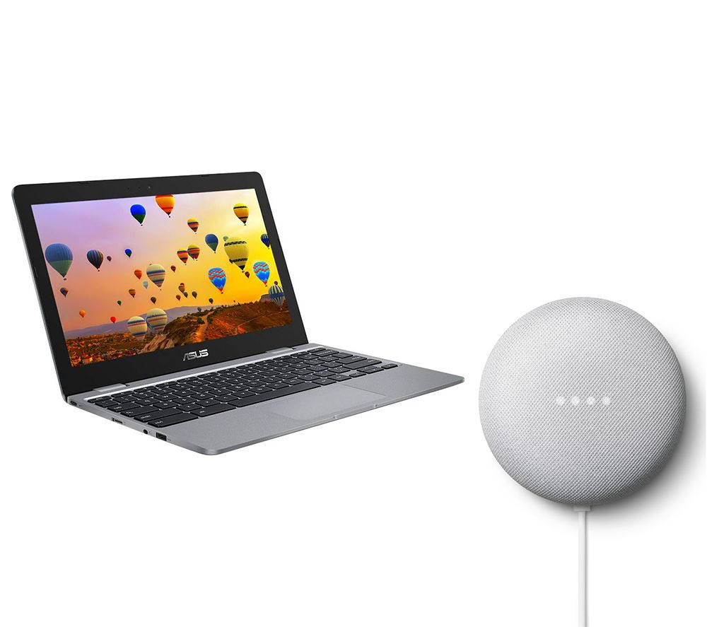 ASUS C223NA 11.6" Chromebook & Chalk Google Nest Mini (2nd Gen) Bundle, Grey