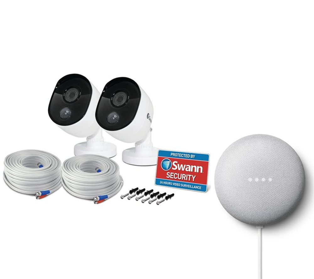 SWANN SWPRO-1080MSBPK2 Bullet IR Full HD 1080p Add-On CCTV Cameras & Google Chalk Nest Mini (2nd Gen) Bundle