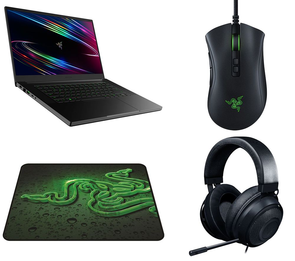 RAZER Blade 15.6" Gaming Laptop, DeathAdder V2 Mouse, Goliathus Speed Terra Surface & Kraken Headset Bundle