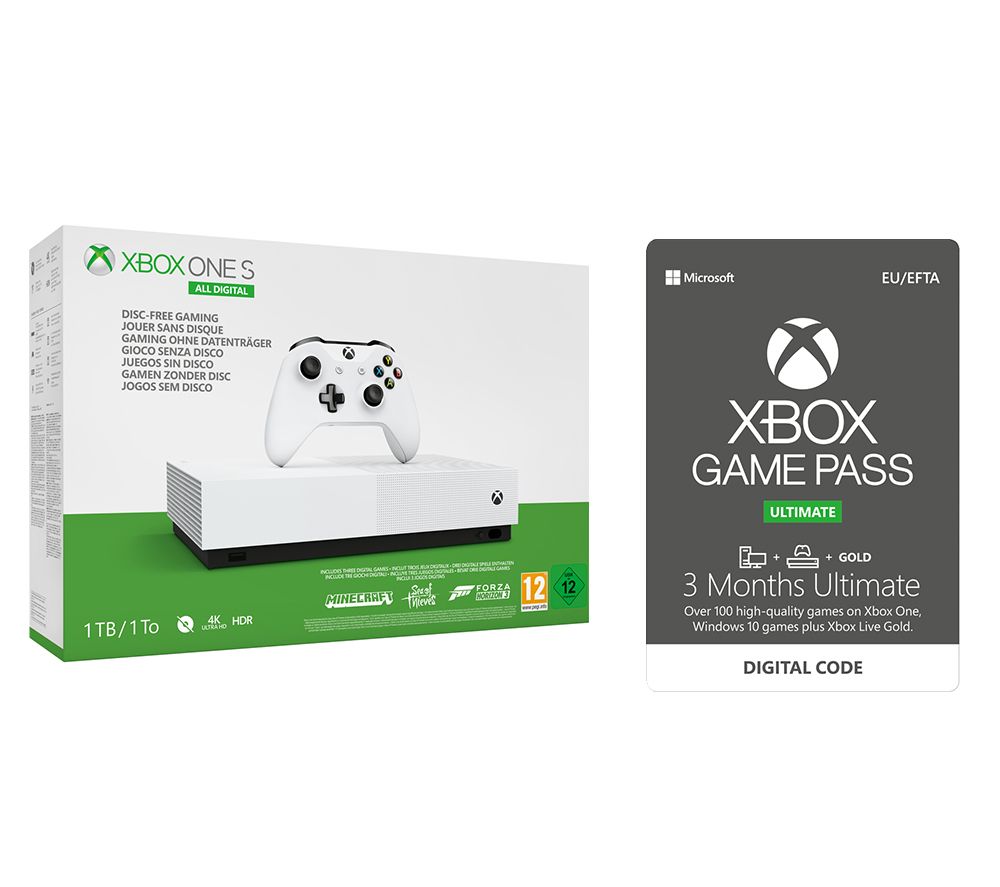 MICROSOFT Xbox One S All-Digital Edition with Minecraft, Forza Horizon 3, Sea of Thieves, Xbox LIVE Gold & Game Pass Subscription Bundle, Gold