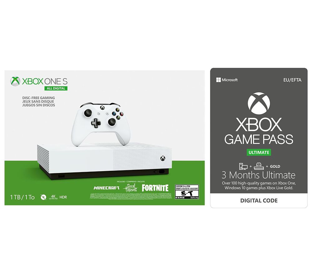MICROSOFT Xbox One S All-Digital Edition, Minecraft, Sea of Thieves, Fortnite & Xbox Game Pass Bundle, Gold