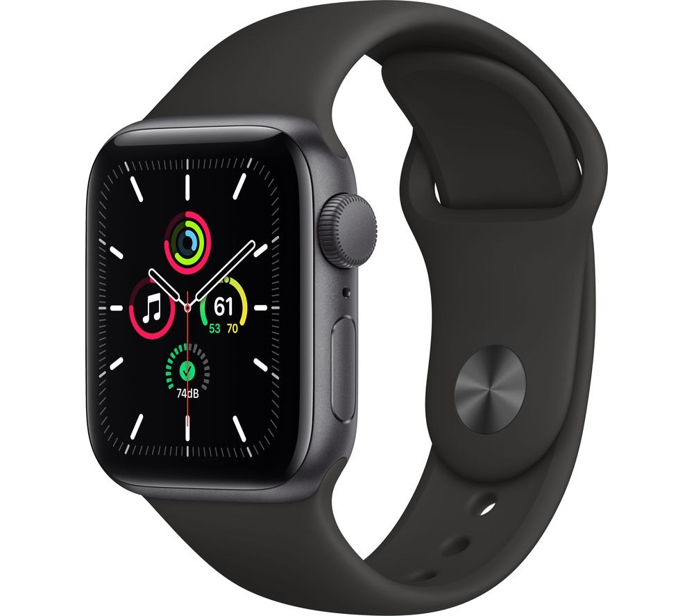 APPLE Watch SE - Space Grey Aluminium with Black Sports Band, 40 mm, Grey