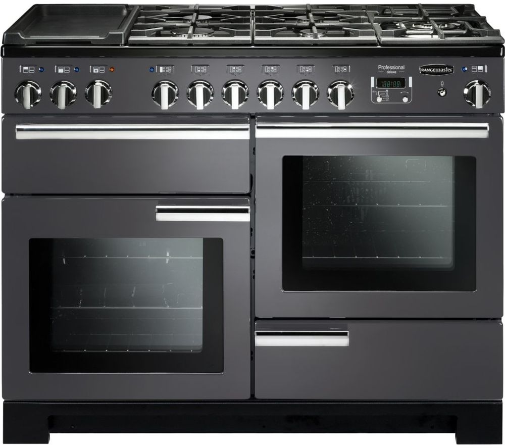 RANGEMASTER Professional Deluxe PDL110DFFSL/C 110 cm Dual Fuel Range Cooker - Slate & Chrome, Red