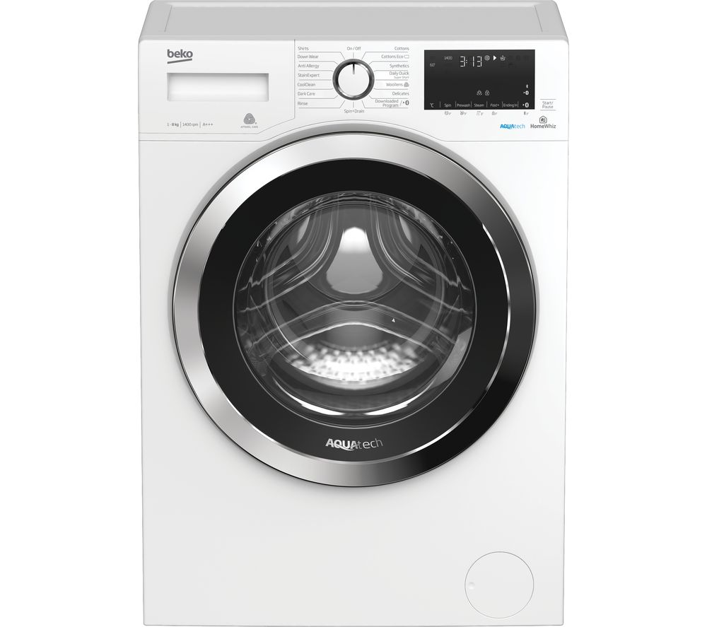 Beko Aquatech WX84044E0W Bluetooth 8 kg 1400 Spin Washing Machine - White, White
