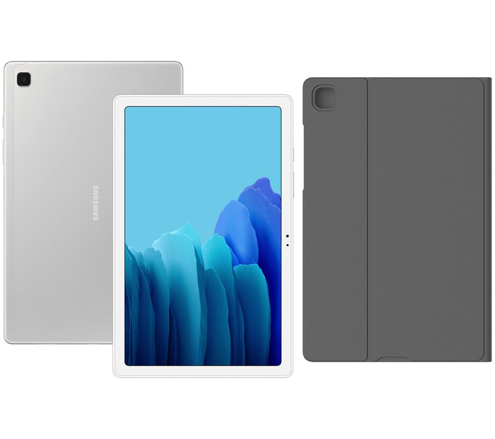 SAMSUNG Galaxy Tab A7 10.4" 4G Tablet & Book Cover Bundle - 32 GB, Silver, Silver