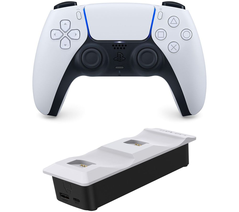 Playstation PS5 DualSense Wireless Controller & Venom Twin Docking Station Bundle - Black & White