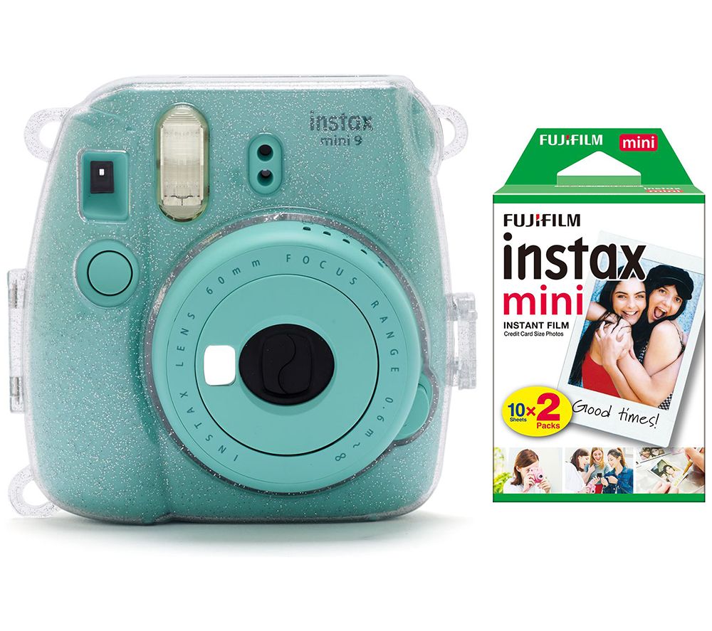 INSTAX mini 9 Instant Camera, Film, Case, LED Peg Lights, Frame Stickers & Mini Film Bundle, White