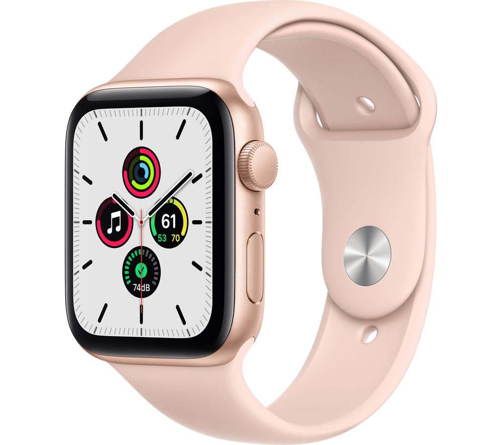 APPLE Watch SE - Gold Aluminium with Pink Sand Sports Band, 44 mm, Gold