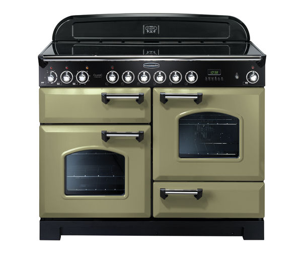 Rangemaster Classic Deluxe 110 Electric Range Cooker - Olive Green & Chrome, Olive