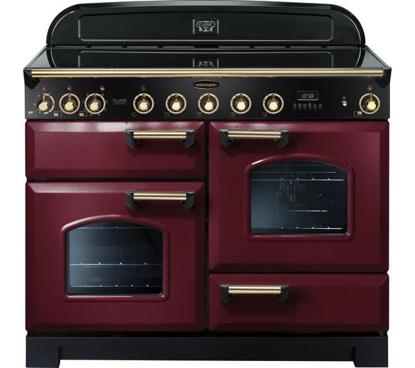 Rangemaster Classic Deluxe 110 Electric Induction Range Cooker - Cranberry & Brass, Cranberry