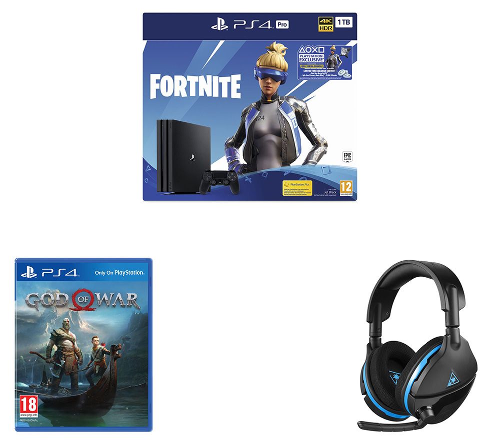 SONY PlayStation 4 Pro with Fortnite Neo Versa, Stealth 600 Wireless Headset & God of War Bundle