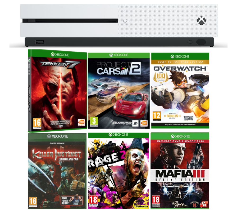 MICROSOFT Xbox One S, Tekken 7, Project Cars 2, Rage 2, Mafia III Deluxe Edition, Overwatch & Killer Instinct Combo Breaker Pack Bundle