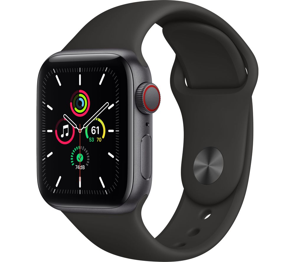 APPLE Watch SE Cellular - Space Grey Aluminium with Black Sports Band, 40 mm, Grey