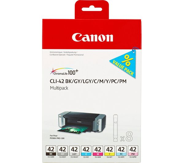 Canon CLI-42 Black, Grey, Light Grey, Cyan, Magenta, Yellow Ink Cartridges - Multipack, Magenta,Grey,Black & Tri-colour,Cyan,Yellow