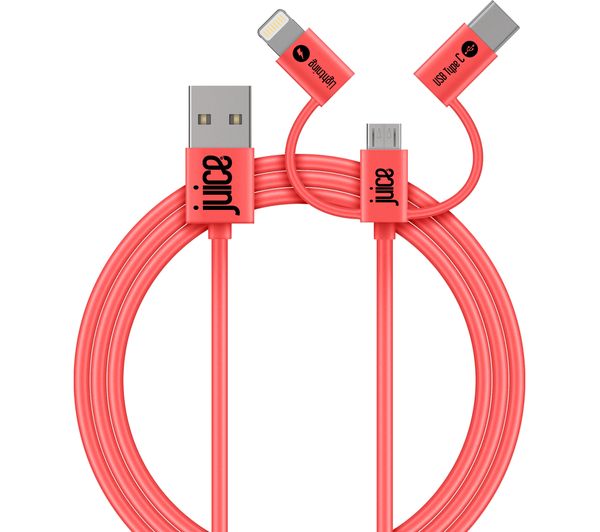 JUICE 3-in-1 USB Cable - 1 m, Coral, Coral