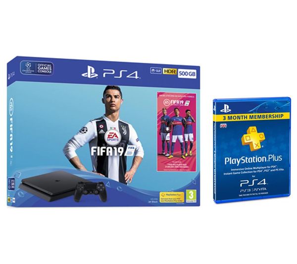 PlayStation 4 500 GB with FIFA 19 & PlayStation Plus 3 Month Subscription Bundle