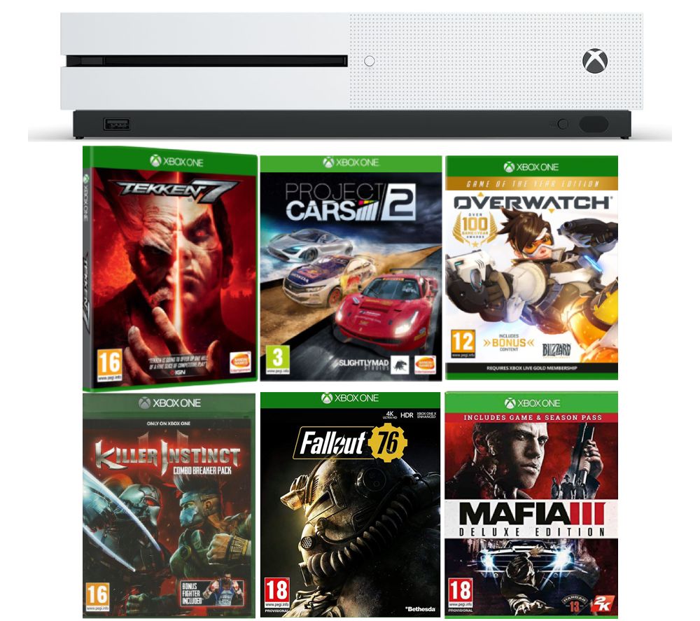 MICROSOFT Xbox One S, Tekken 7, Project Cars 2, Fallout 76, Mafia III Deluxe Edition, Overwatch & Killer Instinct Combo Breaker Pack Bundle