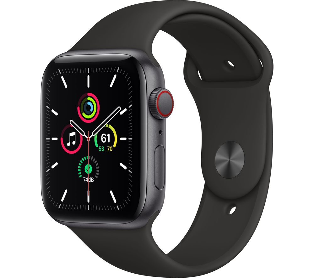 APPLE Watch SE Cellular - Space Grey Aluminium with Black Sports Band, 44 mm, Grey
