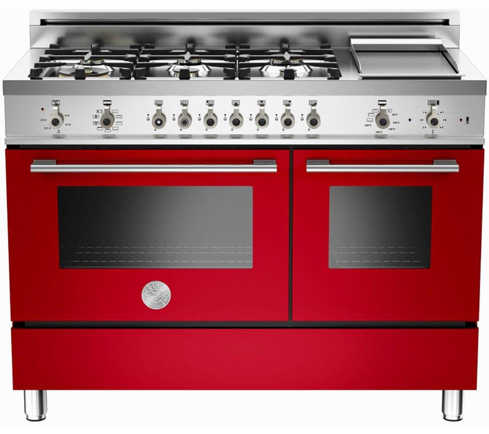 BERTAZZONI Professional 122 Dual Fuel Range Cooker - Red & Stainless Steel, Stainless Steel