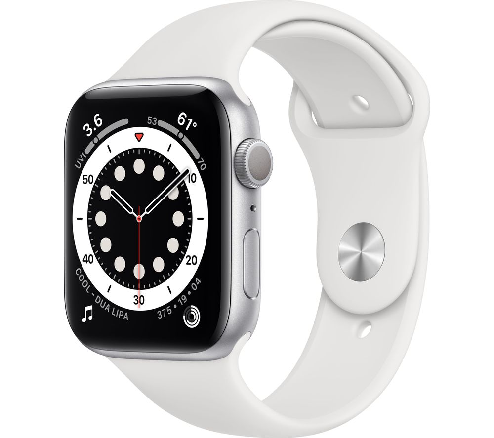 APPLE Watch Series 6 - Silver Aluminium with White Sports Band, 44 mm, Silver