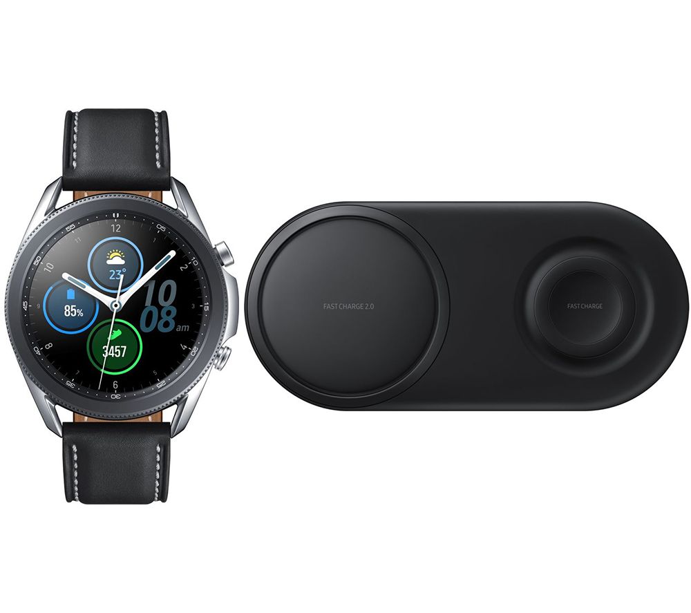 SAMSUNG Galaxy Watch3 & Qi Wireless Duo Charging Pad Bundle
