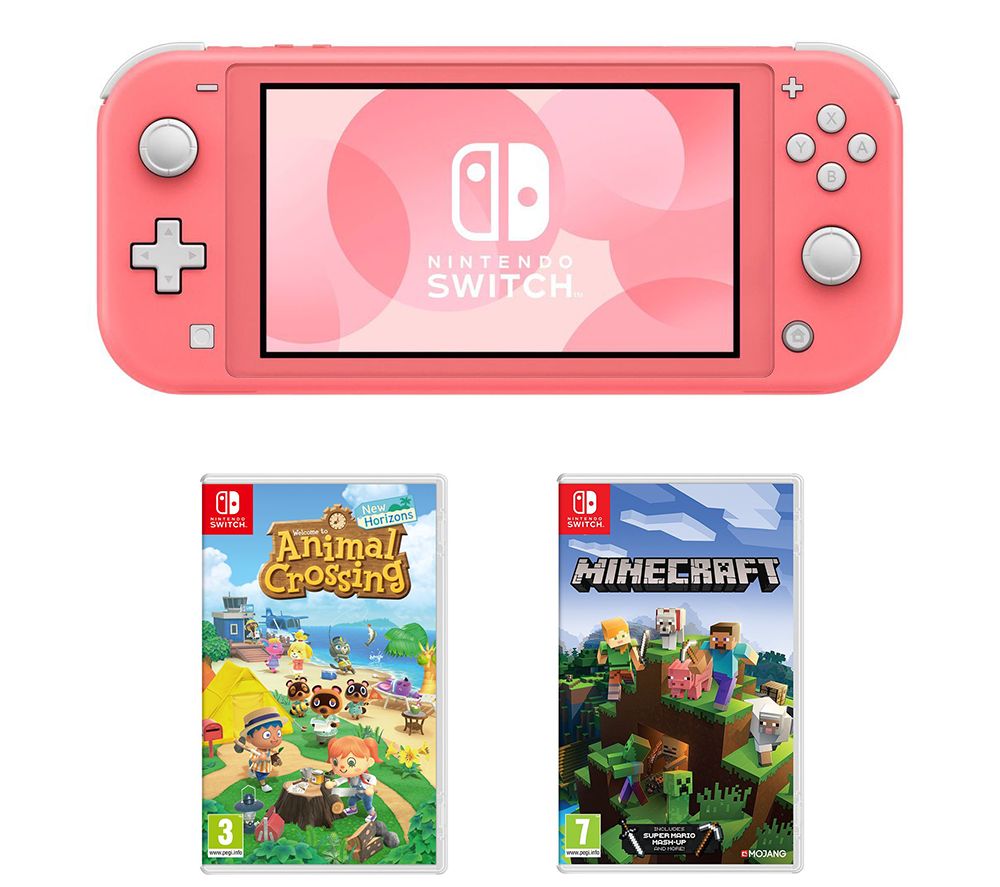 NINTENDO Switch Lite, Animal Crossing: New Horizons & Minecraft Bundle - Coral, Coral
